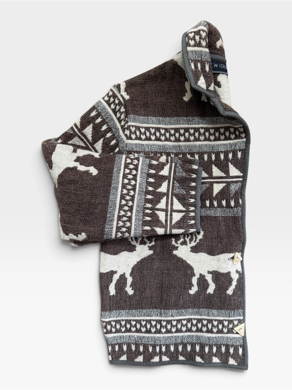 VTG New Identity Moose Elk Fair Isle Scene Woven Tapestry Jacket Size L